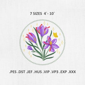 Crocus Machine Embroidery Designs, Saffron Flower PES DST Files