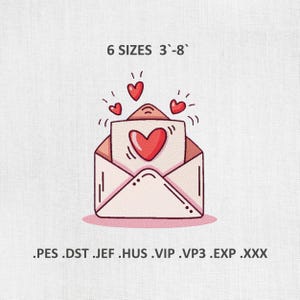 Liebe Brief Süß Nachricht, Maschinenstickerei, Valentinstag Nachricht Stickdateien, Digitaler Download, DST, PES Formate, Größen 6
