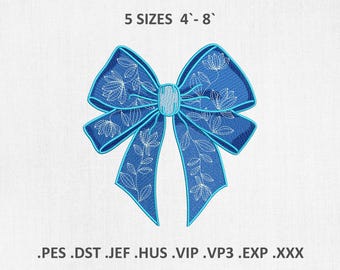 Chinoiserie Floral Bow Machine Embroidery Designs: Coquette PES JEF DST Files