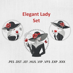 Ensemble de motifs de broderie Machine pour femme élégante, lot de fichiers de broderie Lady pour chemise, coussin, sac fourre-tout, serviette, PES, fichiers DST, 3 modèles