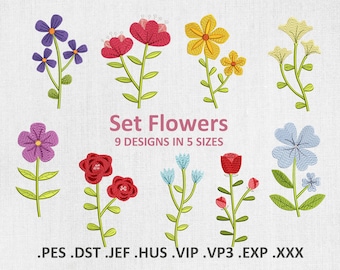 Mini Flowers Set Machine Embroidery Designs, Wildflowers PES DST Files