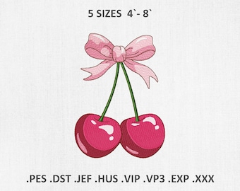 Cherries with Bow Machine Embroidery Designs: Coquette PES JEF DST Files