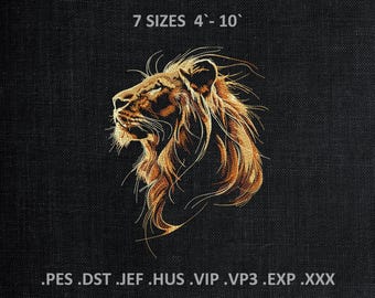 Lion Head Machine Embroidery Design, Wild Cat PES DST Files, for Dark Fabric