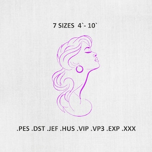 Woman Silhouette Line Art Embroidery Design: Elegant Simple PES DST Files, Instant Download