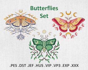 Butterfly Set Machine Embroidery Designs: Lunar Moth PES JEF DST Files, Instant Download