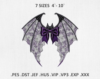 Halloween Bow with Bat Machine Embroidery Designs, Spooky Bow PES DST Files