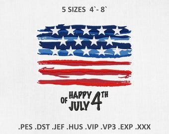US Flag 4th of July Machine Embroidery Design, PES DST Files