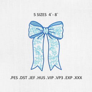 Chinoiserie Floral Bow Machine Embroidery Design: Coquette PES JEF DST Files