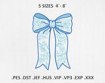 Chinoiserie Floral Bow Machine Embroidery Design: Coquette PES JEF DST Files