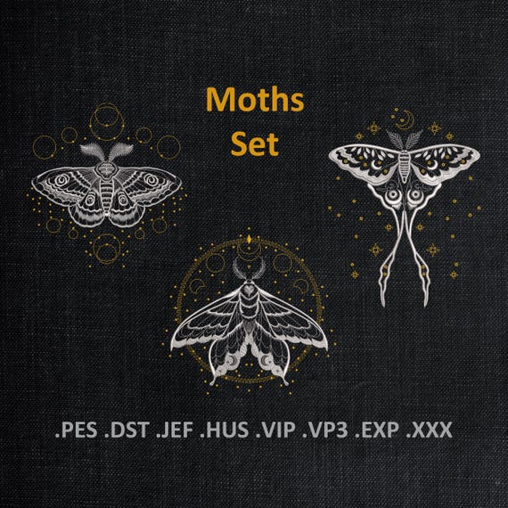 Lunar Moth Set Machine Embroidery Designs, Lace Butterfly PES DST Files