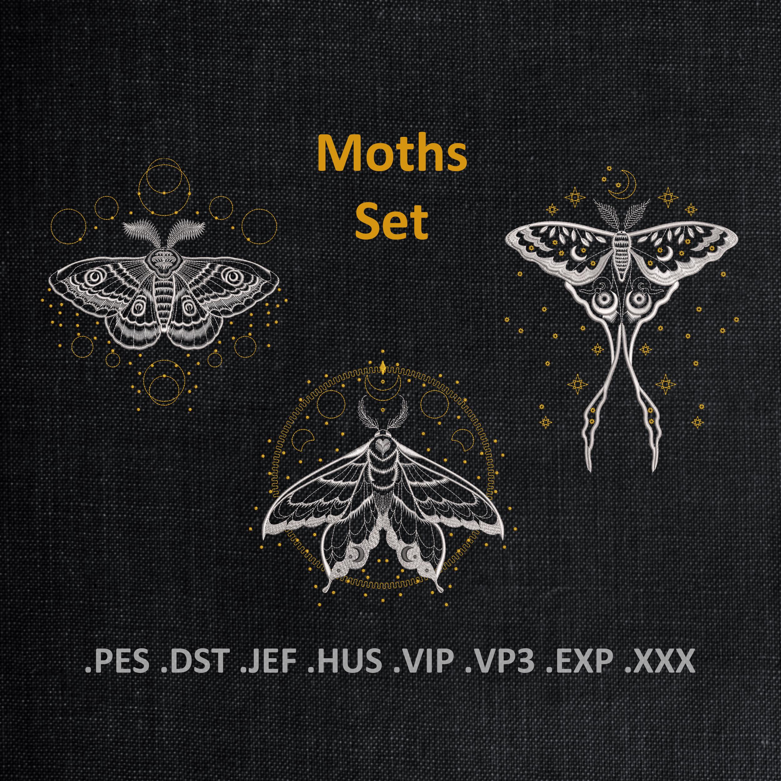 Butterfly Set Machine Embroidery Designs, Butterfly Bundle Embroidery Patterns, Night Lunar Moth Embroidery Files, Instant Download