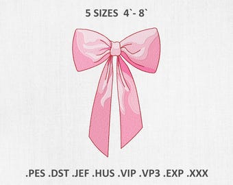 Pink Ribbon Bow Machine Embroidery Designs: Coquette PES JEF DST Files