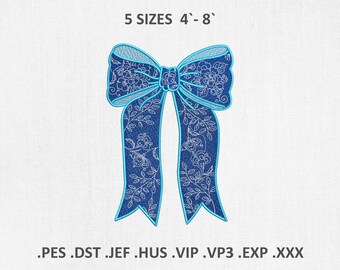 Chinoiserie Floral Bow Machine Embroidery Designs: Coquette PES DST Files
