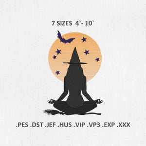 Moon Witch Machine Embroidery Designs, Halloween Vibes Embroidery Files, Namaste Witch DST PES Files, Instant Download, sizes 7