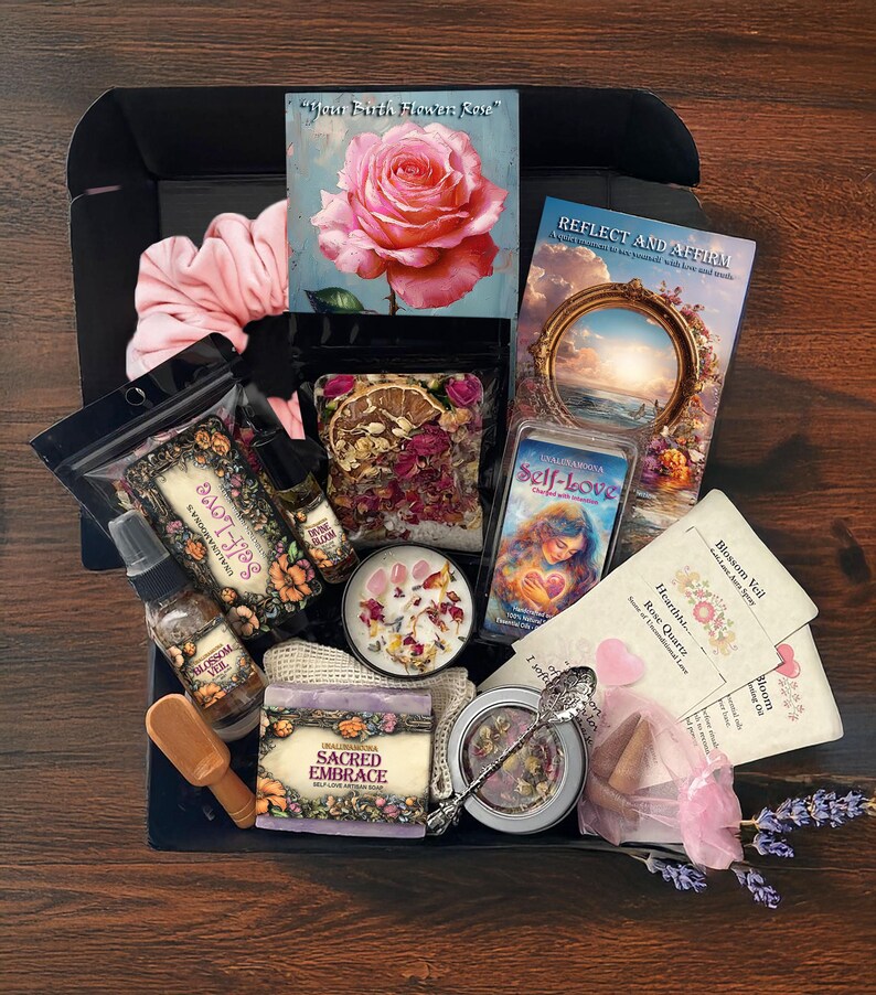 birthflower gift, self love gift box, personalized birth gift box, hygee gift, hug in a box, intention gift box