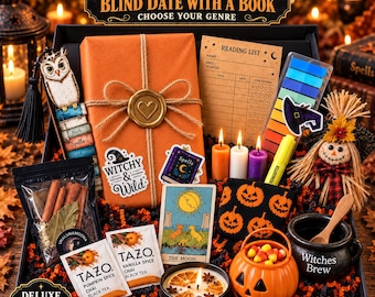Rendez-vous surprise d'Halloween avec une boîte de livres – Cadeaux pour amoureux des livres | Cadeau pour les passionnés de lecture | Coffret mystère pour la saison d'Halloween | Coffret surprise ensorceleur rempli de friandises
