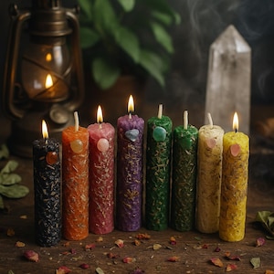 Manifestation Candle and Intention Candle, Dressed Spell Candles - Beeswax - Love, Happiness, Protection,Wealth, Wiccan Supplies Altar
