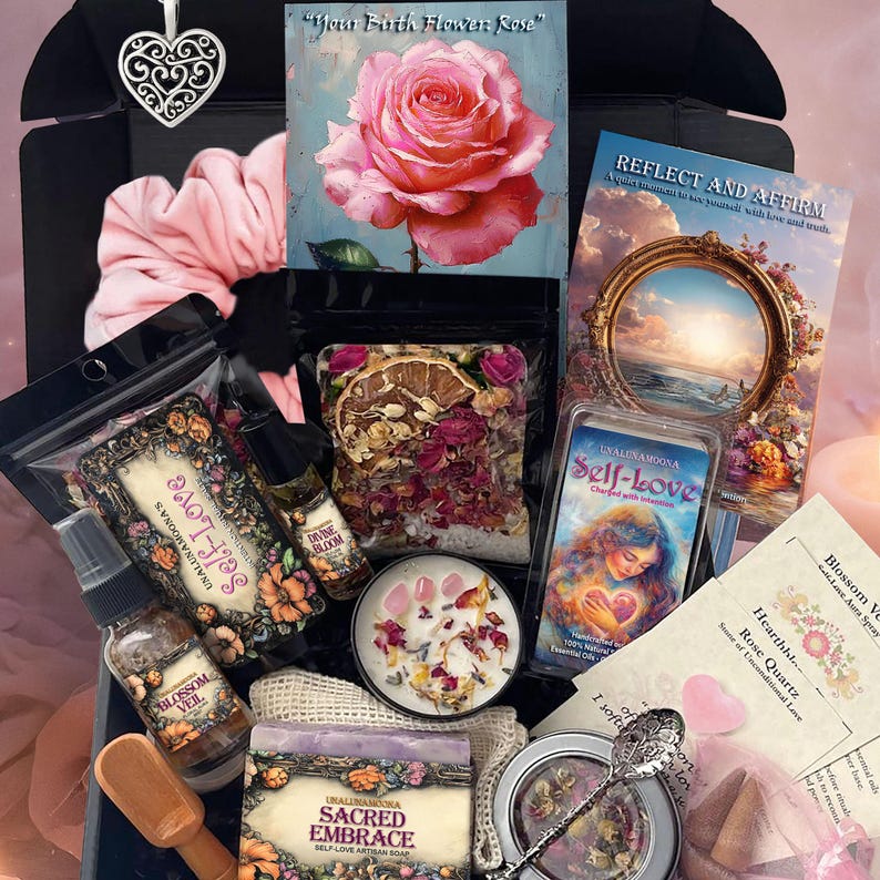 birthflower gift, self love gift box, personalized birth gift box, hygee gift, hug in a box, intention gift box