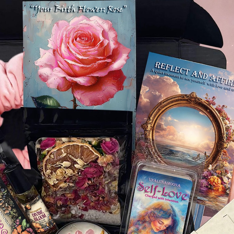 birthflower gift, self love gift box, personalized birth gift box, hygee gift, hug in a box, intention gift box