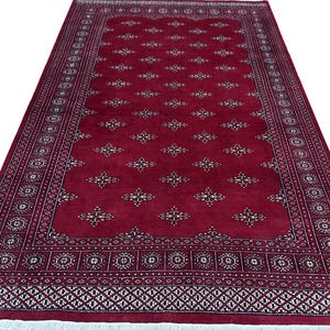 6X9 Red Color Bokhara Rug - 1.80x2.75 Rug - Table Rug - Wool Rug - Living Room Rug - Hand knotted Rug - Area Rug - Washable Rug