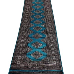 2.6x9 Teal Color Bokhara Rug - 0.80x2.75 cm Rug - Hallway Rug - Stairs Rug - Bukhara Rug - Runner Rug - Woolen Rug - Afghan Rug