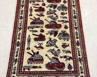 3x5 White Color War Rug - Afghan War Rug - War Rug - Humvee Rug