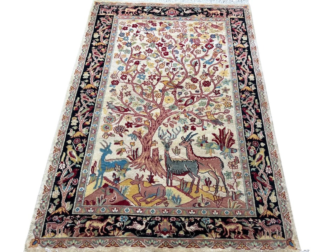 Tree Art Rug 4x6 Ivory Tree of Life Rug - Silk Rug - Tree Rug - Area Rug - Wall Rug ...