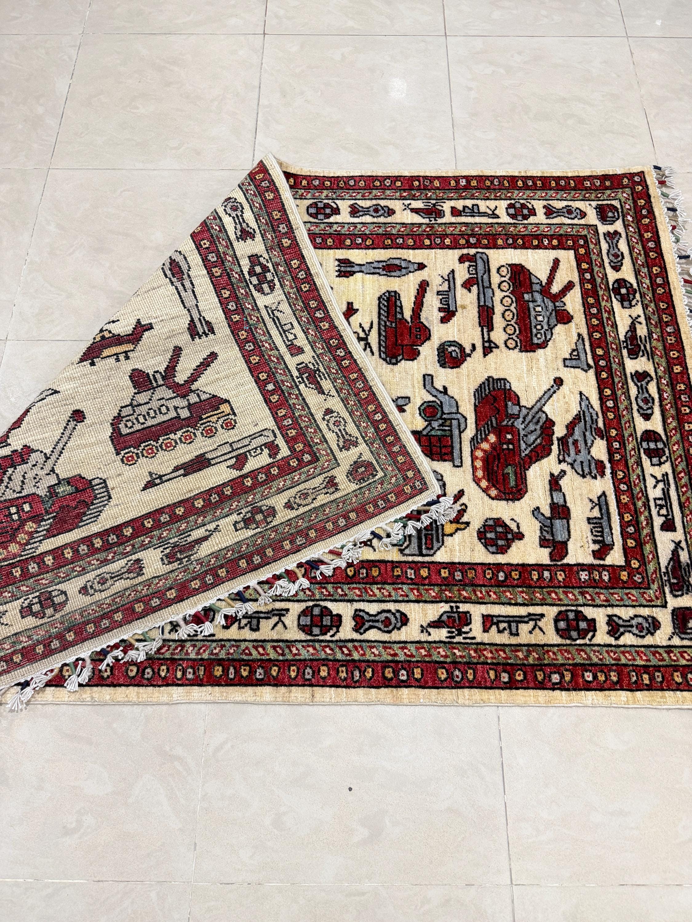 3x5 White Color War Rug - Afghan War Rug - War Rug - Humvee Rug