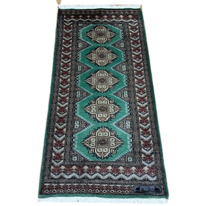 2X5 Teal Color Bokhara Rug - 0.60x1.50 Rug - Small Rug - Wool Rug - Living Room Rug - Hand knotted Rug - Doormat Rug - Bathmat Rug
