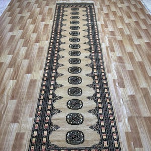 2.6x10 Beige Color Bokhara Rug - Runner Rug - Hallway Rug - Stairs Rug - Bukhara Rug - Living Room Rug - Woolen Rug - Afghan Rug