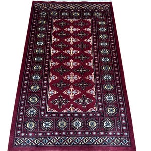 3X5 Red Color Bokhara Rug - 0.90x1.50 Rug - Table Rug - Wool Rug - Living Room Rug - Hand knotted Rug - Hanging Rug - Washable Rug