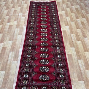 2.6x8 Red Color Bokhara Rug - Runner Rug - Hallway Rug - Stairs Rug - Bukhara Rug - Living Room Rug - Woolen Rug - Afghan Rug