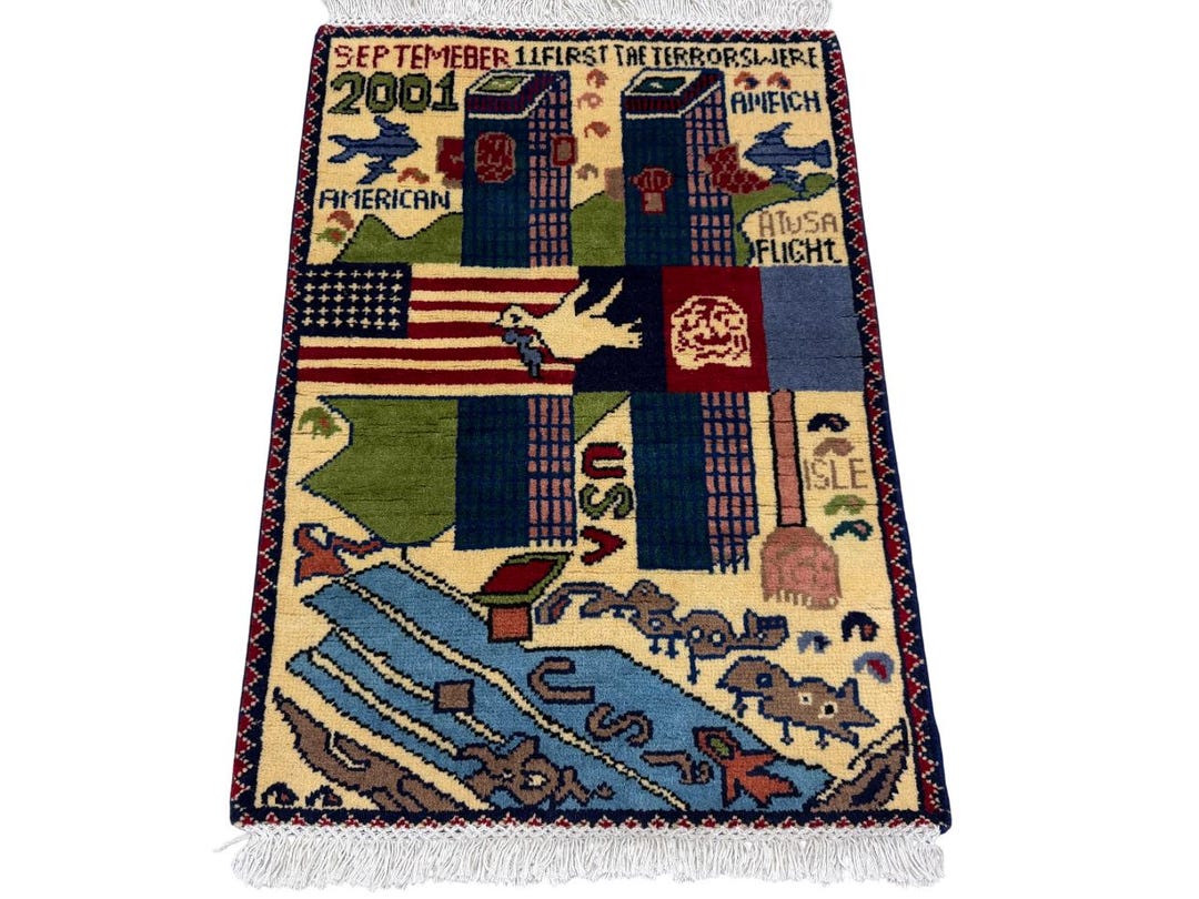 Sept. 11 Rug 2x3 Ft Afghan War Rug β 9/11 Theme, Handmade Wool - Etsy