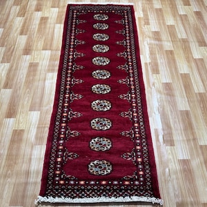 2x6 Red Color Bokhara Rug - Runner Rug - Hallway Rug - Stairs Rug - Bukhara Rug - Living Room Rug - Woolen Rug - Afghan Rug