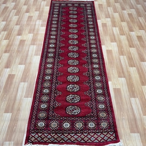 2.6x8 Red Color Bokhara Rug - Runner Rug - Hallway Rug - Stairs Rug - Bukhara Rug - Living Room Rug - Woolen Rug - Afghan Rug