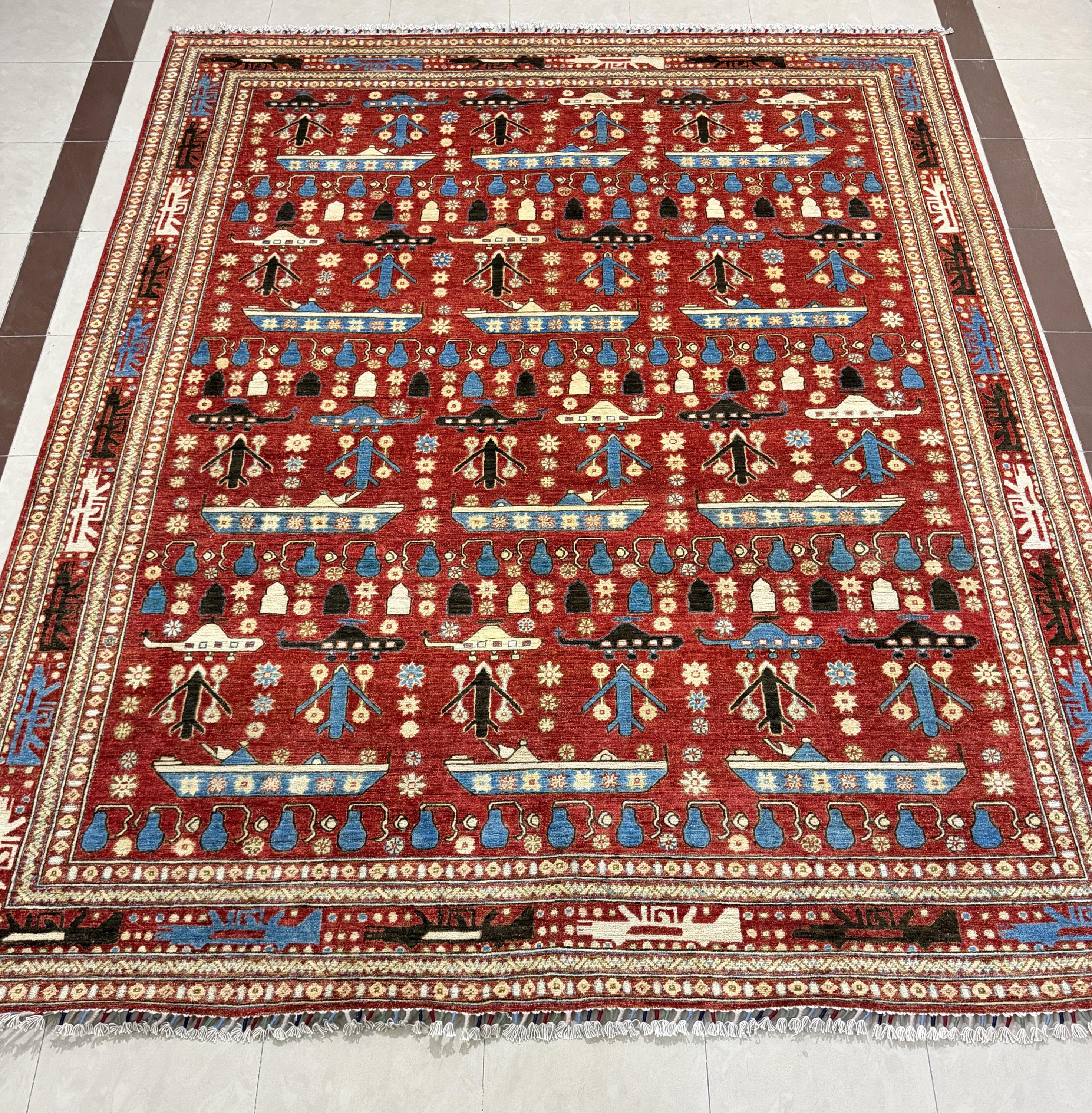 8x10 Red Color War Rug - 2.50X3.00 Rug - Afghan War Rug - Grenade