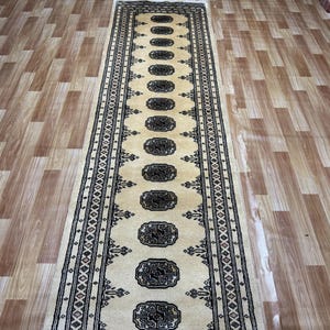 2.6x12 Beige Color Bokhara Rug - Runner Rug - Hallway Rug - Stairs Rug - Bukhara Rug - Living Room Rug - Woolen Rug - Afghan Rug