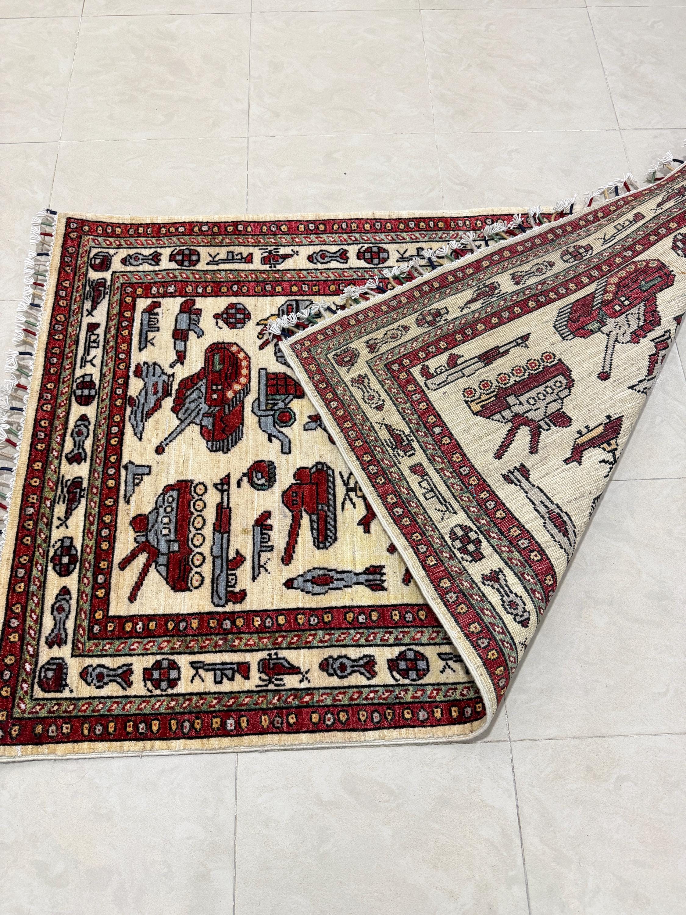 3x5 White Color War Rug - Afghan War Rug - War Rug - Humvee Rug