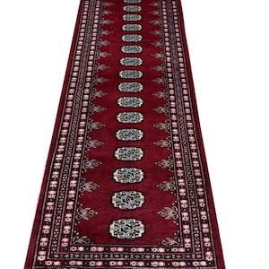 2.6x8 Red Color Bokhara Rug - 0.80x2.50 cm Rug - Hallway Rug - Stairs Rug - Bukhara Rug - Runner Rug - Woolen Rug - Afghan Rug - Silver Rug