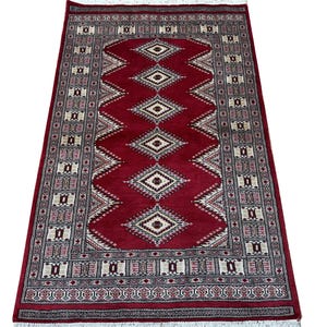 3X5 Red Color Bokhara Rug - 0.90x1.50 Rug - Bedroom Rug - Luxury Rug - Area Rug - Turkish Rug - Fine Quality Rug - Afghan Rug