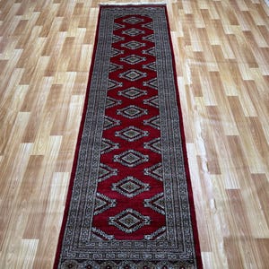 2x8 Red Color Bokhara Rug - Runner Rug - Hallway Rug - Stairs Rug - Bukhara Rug - Living Room Rug - Woolen Rug - Afghan Rug - Silver Rug
