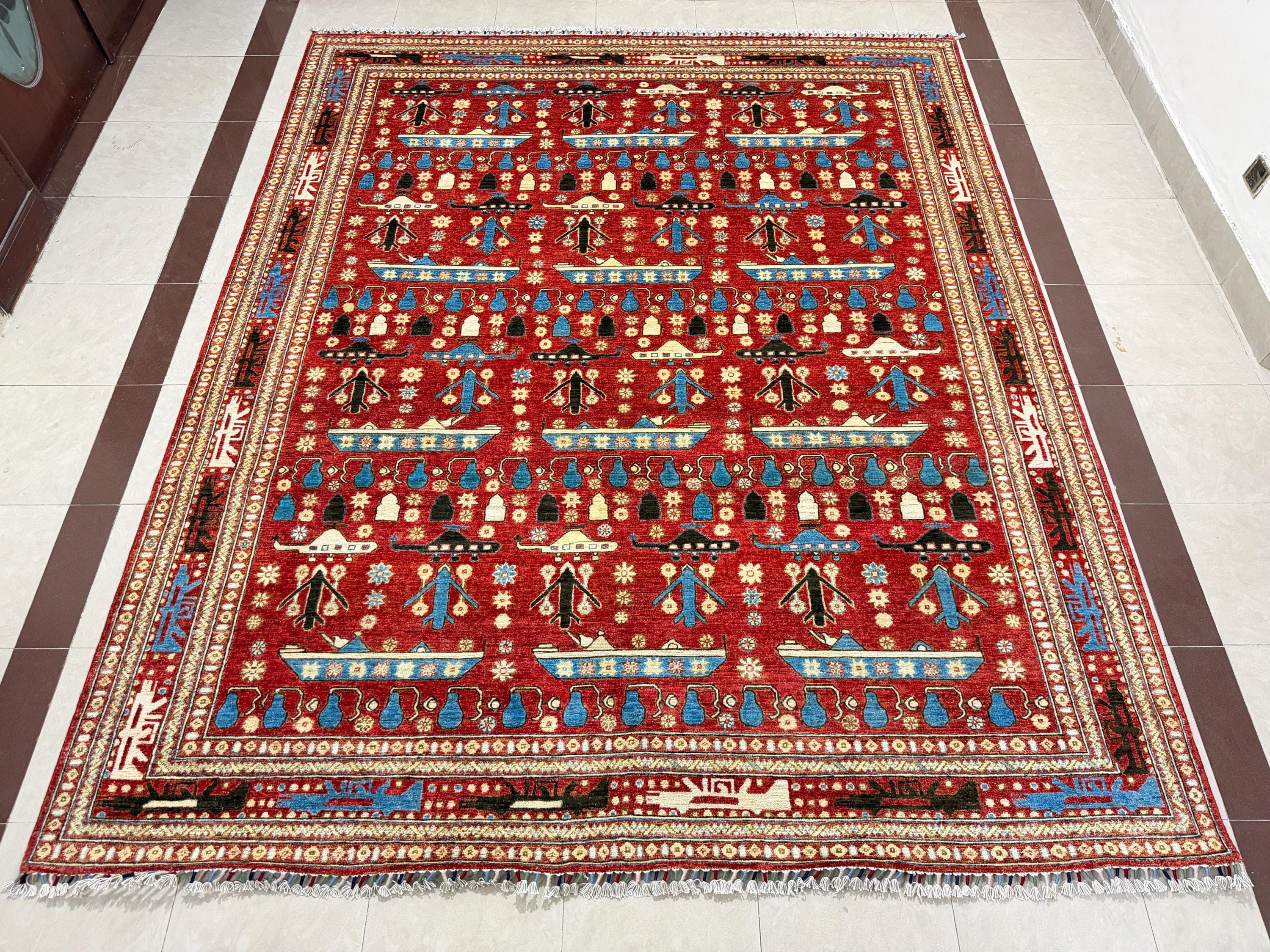8x10 Red Color War Rug - 2.50X3.00 Rug - Afghan War Rug - Grenade