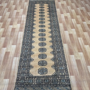 2.6x8 Beige Color Bokhara Rug - Runner Rug - Hallway Rug - Stairs Rug - Bukhara Rug - Living Room Rug - Woolen Rug - Afghan Rug