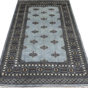 4.6X6.6 Gray Color Bokhara Rug - 1.50x2.00 Rug - Table Rug - Wool Rug - Living Room Rug - Hand knotted Rug - Area Rug - Washable Rug