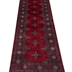 2.6x8 Red Color Bokhara Rug - 0.80x2.50 cm Rug - Hallway Rug - Stairs Rug - Bukhara Rug - Runner Rug - Woolen Rug - Afghan Rug