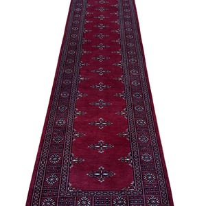 2.6x12 Red Color Bokhara Rug - 0.80x3.65 cm Rug - Hallway Rug - Stairs Rug - Bukhara Rug - Runner Rug - Woolen Rug - Afghan Rug