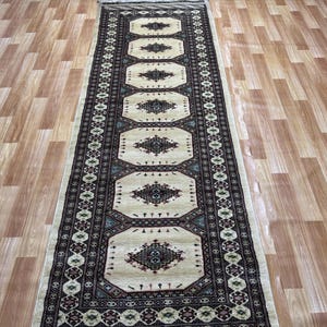2.9x8 Beige Color Bokhara Rug - Runner Rug - Hallway Rug - Stairs Rug - Bukhara Rug - Living Room Rug - Woolen Rug - Afghan Rug