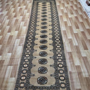 2.6x10 Golden Color Bokhara Rug - Runner Rug - Hallway Rug - Stairs Rug - Bukhara Rug - Living Room Rug - Woolen Rug - Afghan Rug