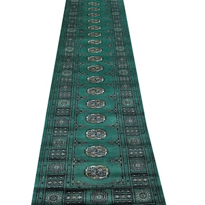 2.6x13 Teal Color Bokhara Rug - 0.80x4.00 cm Rug - Hallway Rug - Stairs Rug - Bukhara Rug - Runner Rug - Woolen Rug - Afghan Rug