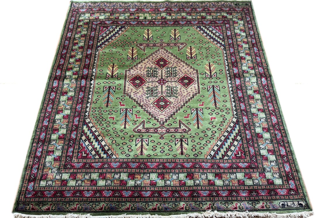 5x5 Pistachio Green Bokhara Rug - Square Rug - Woolen Rug - Living Room ...